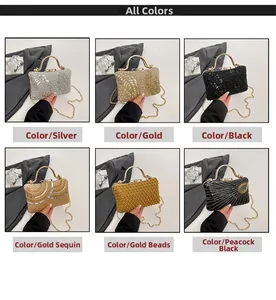 Multi-color evening clutch bags collection with sequins, beads, and gold metal handles