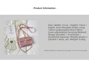 Pink holographic PU leather crossbody bag with golden chain and adjustable shoulder strap