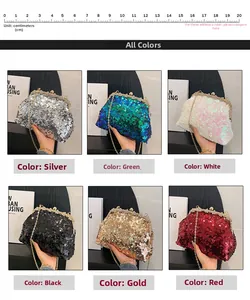 Multi-color sequin evening bags with elegant chain straps and floral clasps set