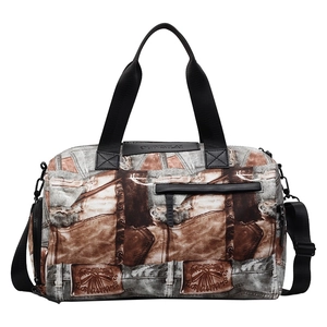 Große Reisetasche mit Vintage-Jeansdruck, Doppelgriffen und Crossbody-Schultergurt