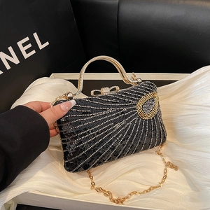 Women Sequin Evening Clutch Bag Elegant Beaded Artificial Pearl Handbag With Metal Chain Shoulder Strap For Wedding Banquet Party