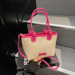 Borsa a Secchiello da Donna in Pelle PU Intrecciata con Giunzione Borsa a Tracolla a Blocchi di Colore Borsa a Mano Casuale