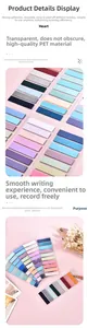 Macro detail of Morandi color PET index tabs showing transparency and writing compatibility