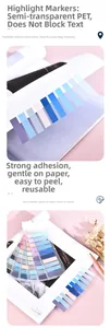 Translucent Morandi PET index tabs on a book page showing non-blocking text feature