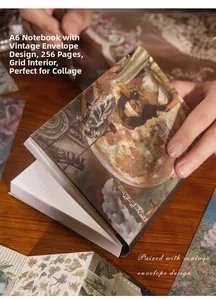 Close-up of A6 vintage notebook featuring artistic Lady of the Moon cover illustration