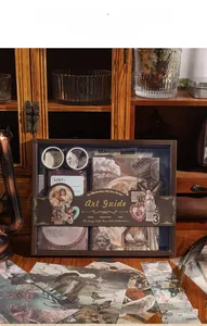 Detailed view of vintage art illustration stationery gift box set with retro journals