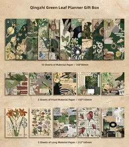 Detail view of vintage botanical journaling paper set with various sizes and floral patterns