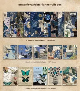 Detailed view of vintage butterfly and moon scrapbooking paper sheets in various sizes