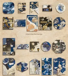 Detail of 10pcs vintage scrapbook stickers with celestial and nautical collage designs