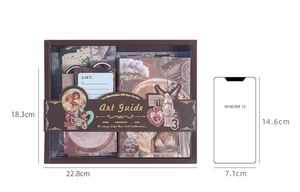 Vintage journal gift box set dimensions 22.8x18.3cm compared to an iPhone 12