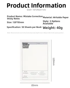 Detail view of 120x85mm adhesive study sticky notes for error correction and analysis