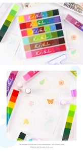 Detail of multi-color gradient ink pads with sponge applicators for DIY finger painting