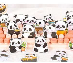 Cute panda stickers featuring various poses on a pink keyboard for laptop and journal