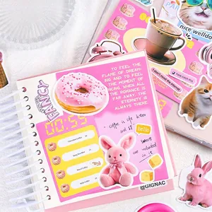 Cute pink animal stickers for planners featuring rabbits, cats, and dessert patterns