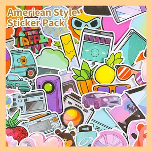Vibrant American cartoon stickers featuring cute animals and retro icons for luggage decor