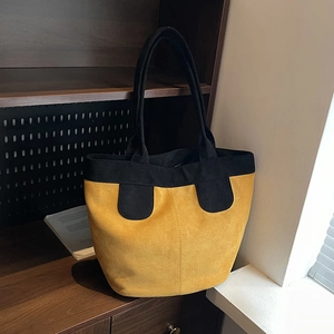 Sac Cabas Suede PU Grande Capacité Couleur Contrastée Rétro Sac À Main Épaule Femmes Casual Zip