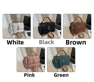Detailed close-up showing five colors of luxury minimalist crossbody square handbags