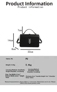 Detailed size specifications for the vintage black PU leather top handle crossbody bag