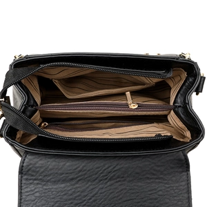 Grande borsa tote in pelle nera con scomparti interni multipli e cerniere dorate