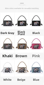 Grid display of nine vibrant colors for the elephant embroidered box crossbody bag