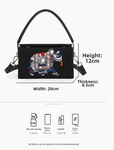 Detailed size chart of vintage elephant embroidery crossbody bag with dimensions