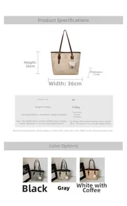 Detailed size chart and multi-color view of stylish high-capacity PU leather tote bags