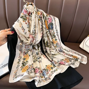 Elegante Sciarpa In Finta Raso Da Donna Stampa Floreale Uccelli Scialle Da Spiaggia Leggero Protezione Solare Accessorio