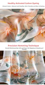 Detail of floral print scarf showing high-density hem and eco-friendly dye texture