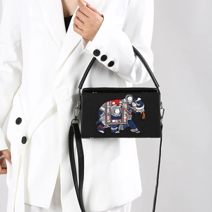 Retro embroidered elephant crossbody box bag with metallic beads and top handle