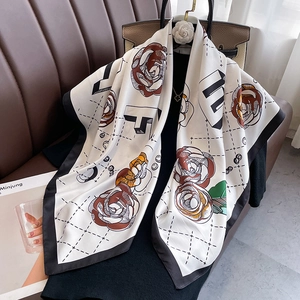 Large Square Scarf Satin Feeling Polyester Floral Print Elegant Fashion Neckerchief Hair Tie Headscarf For Women