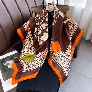 Women Large Square Satin Like Scarf Polyester Satin Printed French Elegant Luxury Fashion Decorative Wrap Shawl Bag Pattern