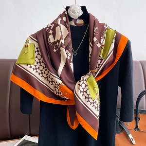 Vintage pattern square silk scarf with geometric prints and luxury satin finish