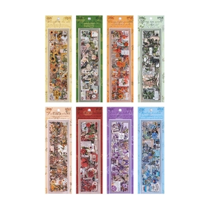 Set de 8 pegatinas de PET impermeables vintage con motivos florales y retro para manualidades