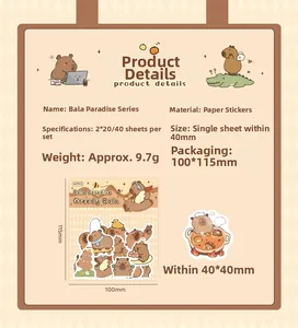 Detail of 40 pieces cute Capybara stickers for journaling with various cartoon poses