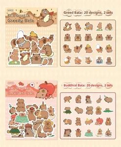 Detail of 40PCS Capybara cartoon stickers with Greedy and Buddhist themes for scrapbooking