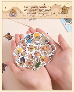 Detailed set of 40 pieces cute capybara cartoon stickers for creative scrapbooking