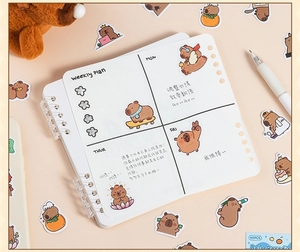 Detail of 40PCS Capybara cartoon stickers and stationery set with creative illustrations