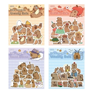 Capybara cartoon sticker set with 40 pieces featuring four cute themed stationery packs