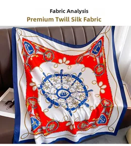 Macro shot of high-quality silk twill fabric with nautical anchor and rope pattern detail