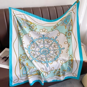 Elegant nautical silk scarf with anchor and helm pattern in white and mint green