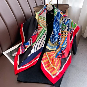 Large Square Scarf Headscarf Polyester Satin Twill Geometric Abstract Print Satin Like Fashion Accessory Women Wrap Shawl