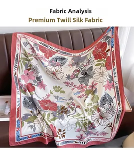 Detailed view of twill silk scarf with floral elephant patterns and zebra animal prints