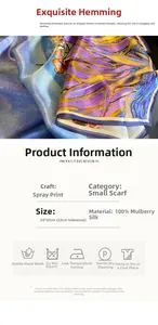 Détail du foulard 100% soie de mûrier avec imprimé Iris de Van Gogh et symboles de lavage