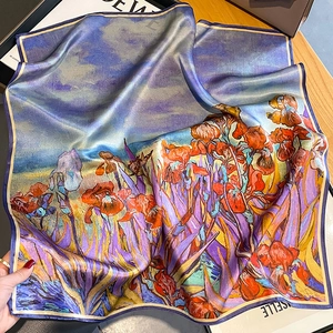 Carré en soie 100% mûrier élégant avec imprimé peinture à l'huile Iris de Van Gogh