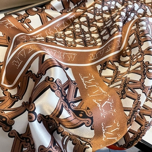 French vintage 100% silk square scarf with geometric letter patterns and smooth texture