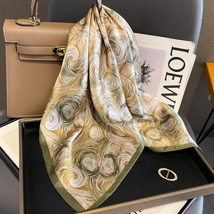 Carré En Pure Satin De Mûrier Peinture À L Huile Impressionniste Imprimé Tourbillon Foulard Pour Femmes Accessoire De Mode Élégant