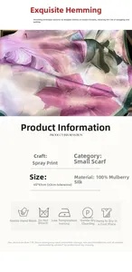 Detail of 100% mulberry silk square scarf 65x65cm with floral print and hand-rolled edge