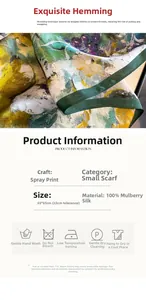 Détail du foulard en soie avec ourlet roulé vert et étiquette d'entretien de lavage