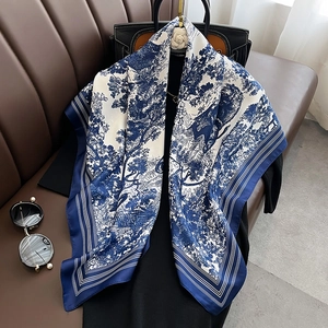 Vintage Toile De Jouy Forest Animal Print Large Square Scarf Polyester Satin Feeling Satin Shawl For Women