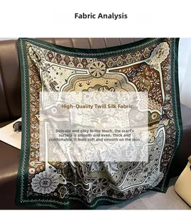 Detailed view of high-quality twill silk square scarf with vintage luxury patterns